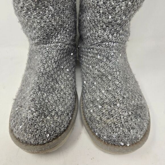UGG Treadlite Silver Gray Sequin Knit Mid Calf Sweater Boots Shoes Size 6 - Picture 2 of 15